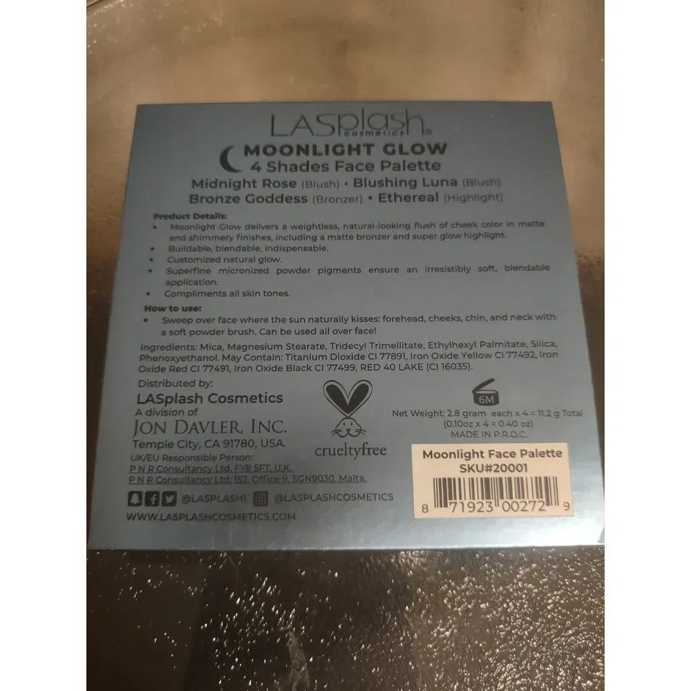 LASPLASH cosmetics - MOONLIGHT GLOW FACE PALETTE -blush, bronzer & highlight NEW